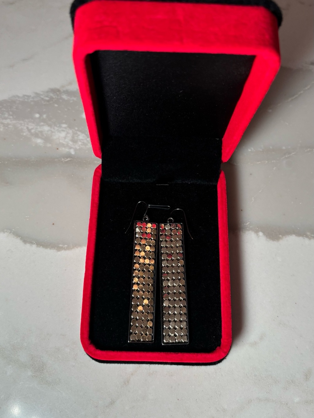 Women’s Black and Silver Rectangular Drop Earrings - Picture 2 of 4